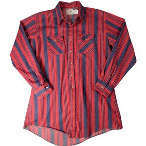 Vintage Saddle King Tall Denim Western Shirt‎ XL 17 1/2 Red Rockabilly Americana